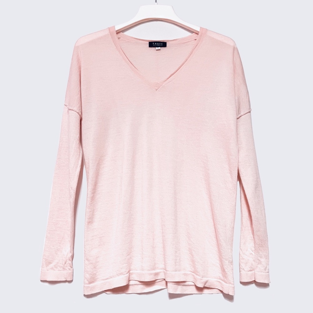 Forte Cashmere V-Neck Tunic Sweater Size Small Blush Pink Luxury Soft Women’s